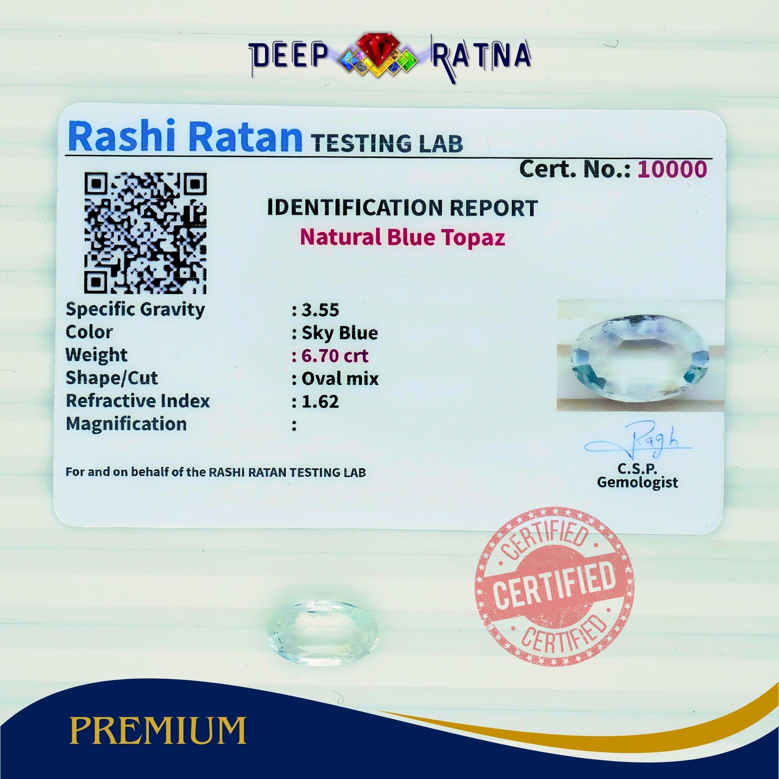 Blue Topaz 6.70 Carat (7.37 Ratti) Exclusive