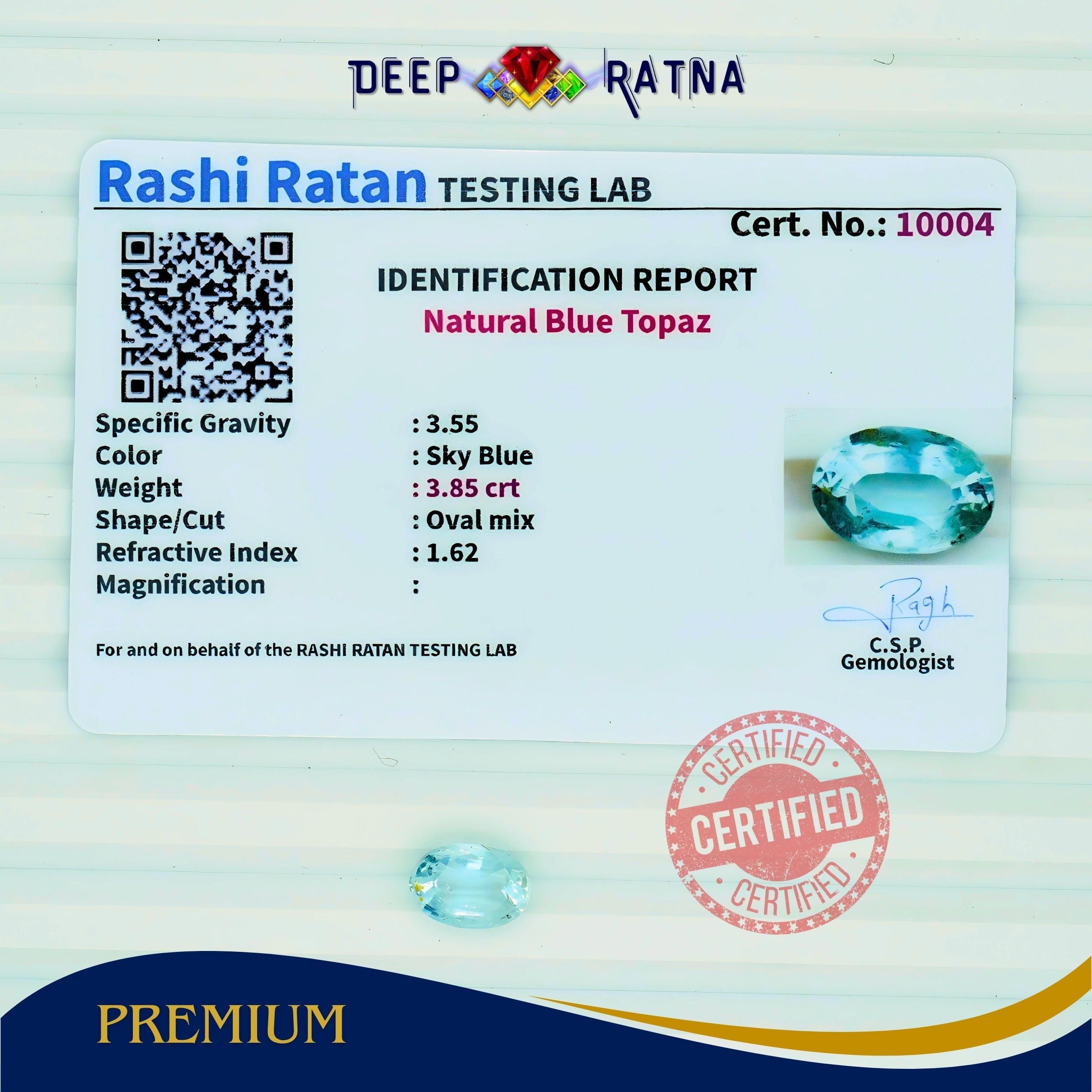 Blue Topaz 3.85 Carat (4.23 Ratti) Exclusive