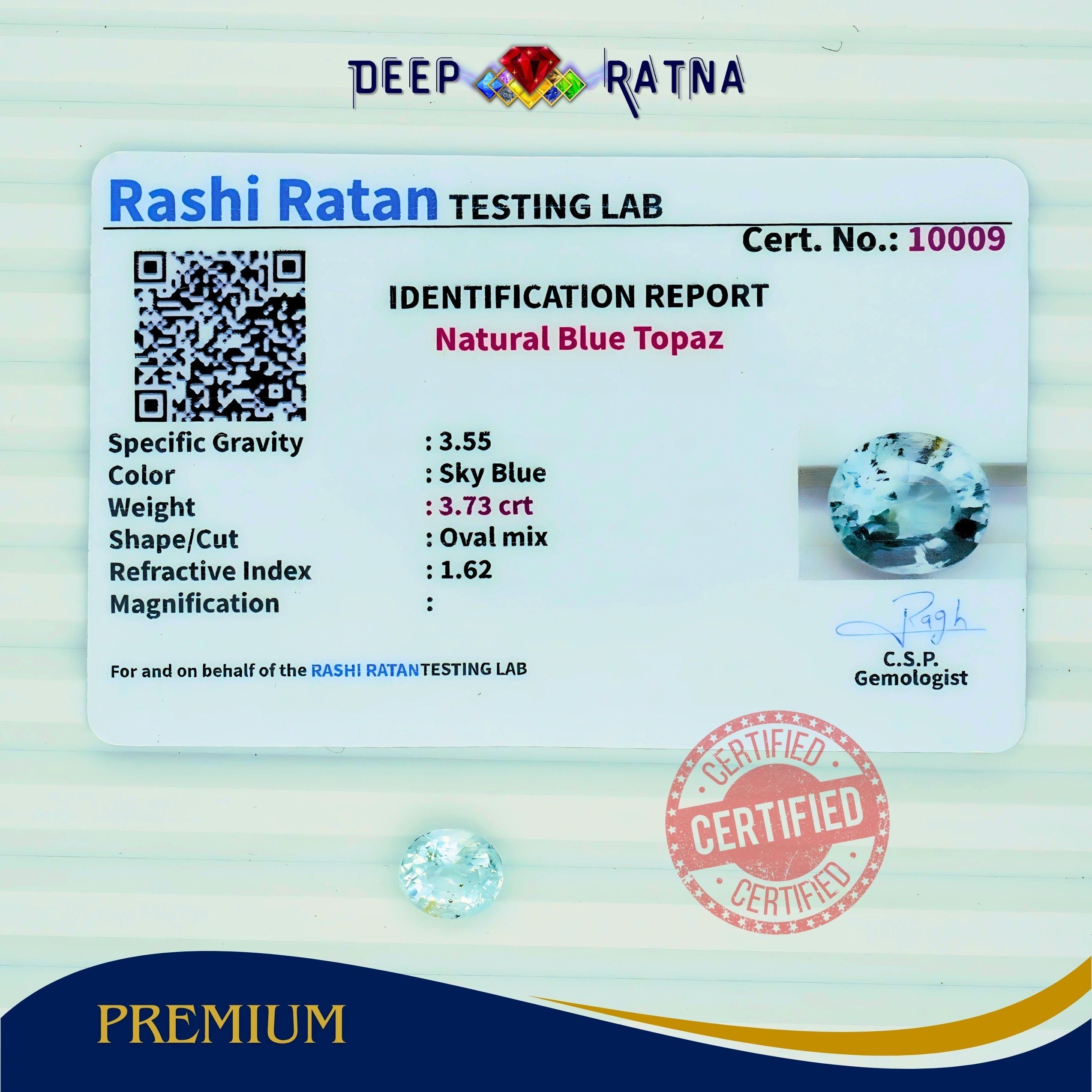 Blue Topaz 3.73 Carat (4.10 Ratti) Exclusive