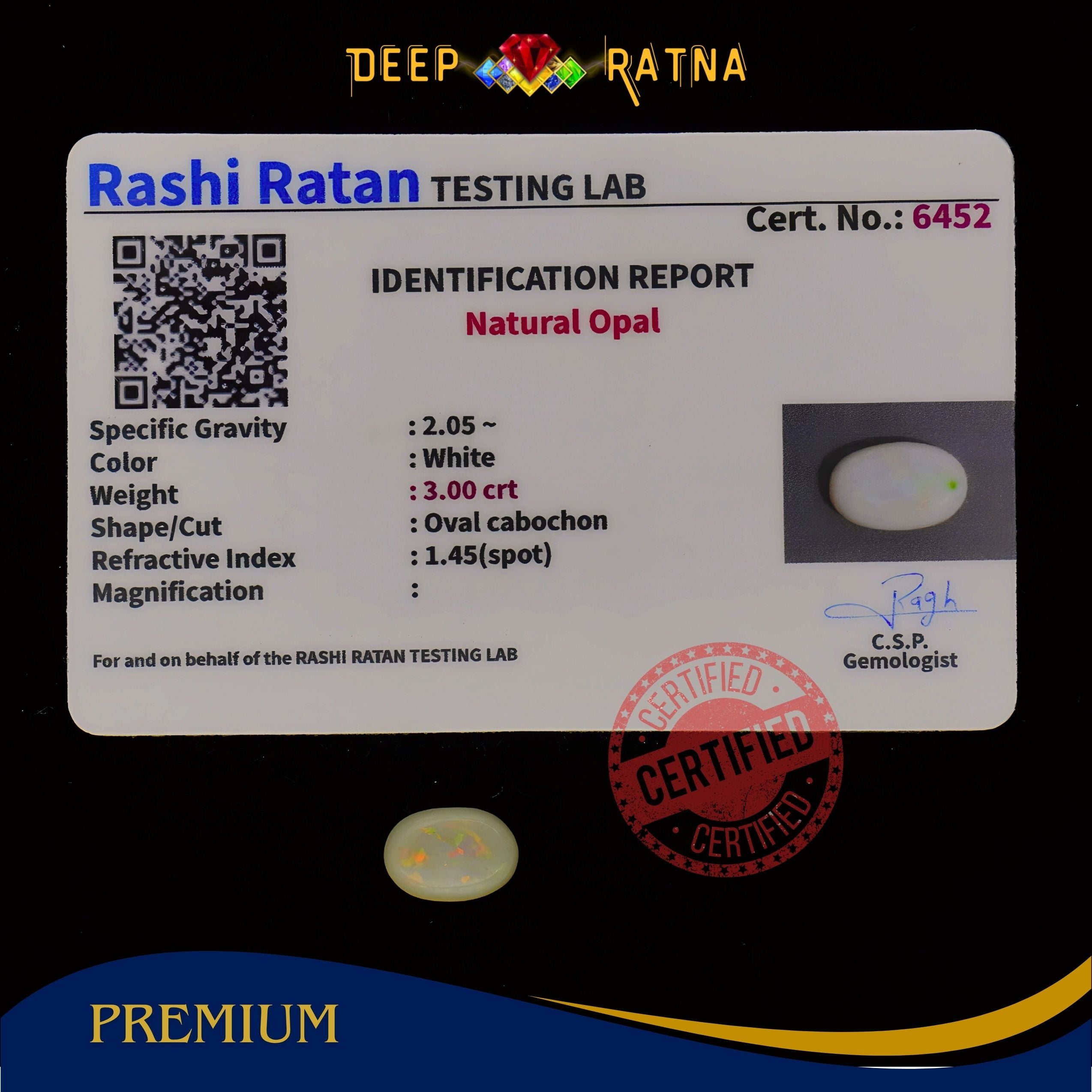 Single Fire Opal 3 Carat (Doublet)