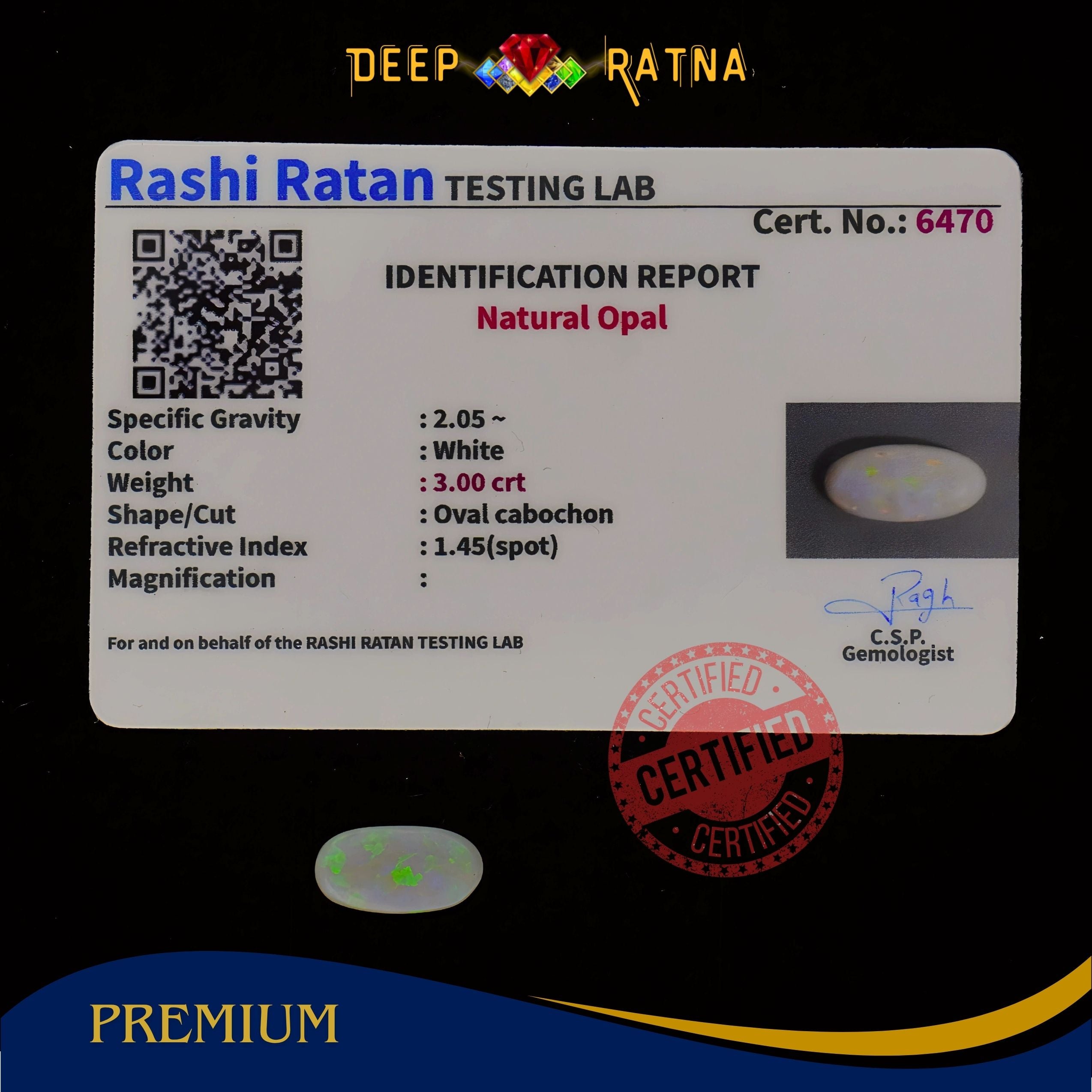 Single Fire Opal 3 Carat (Doublet)