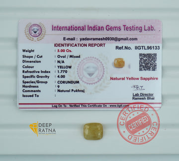 Yellow Sapphire 5 Carat (5.50 Ratti) Burma Premium