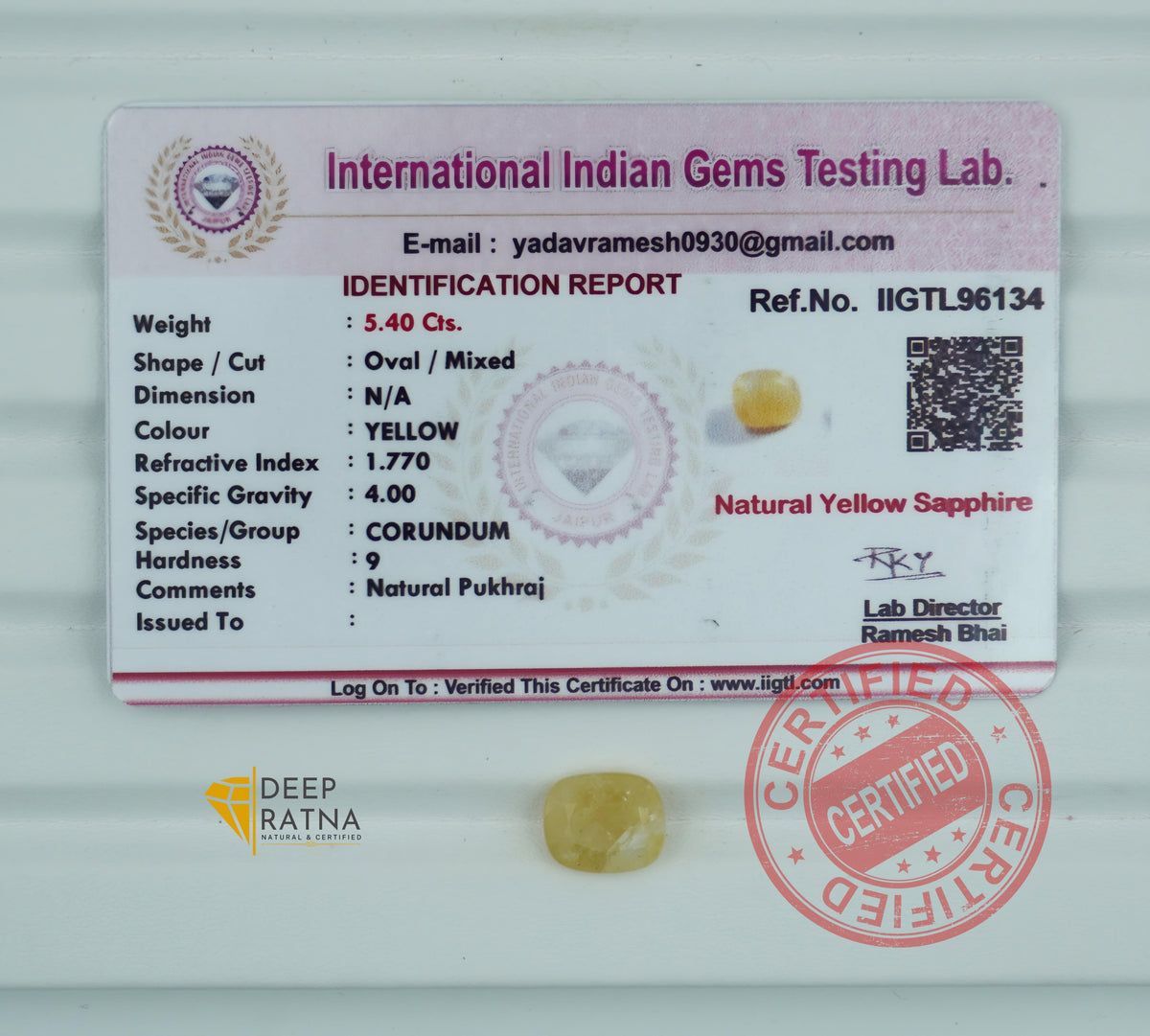 Yellow Sapphire 5.40 Carat (5.94 Ratti) Burma Premium