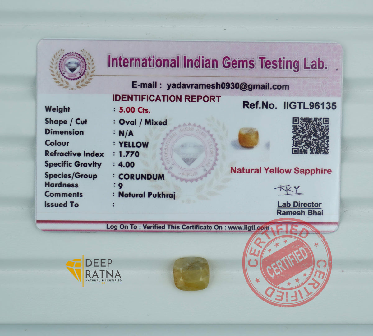 Yellow Sapphire 5 Carat (5.52 Ratti) Burma Premium