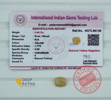 Yellow Sapphire 5.60 Carat (6.16 Ratti) Burma Premium