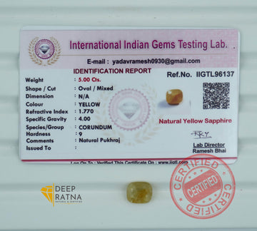 Yellow Sapphire 5 Carat (5.49 Ratti) Burma Premium