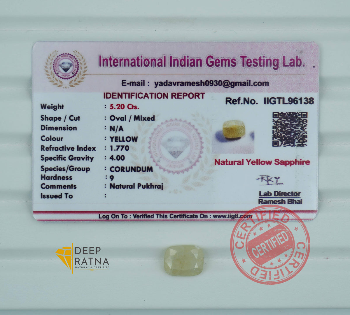 Yellow Sapphire 5.20 Carat (5.72 Ratti) Burma Premium
