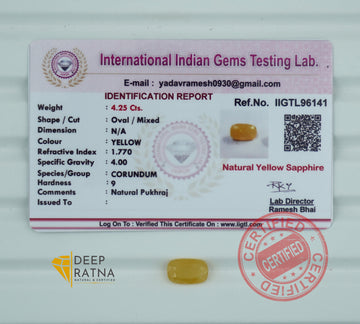 Yellow Sapphire 4.25 Carat (4.67 Ratti) Burma Premium