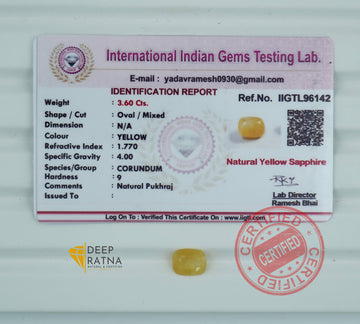 Yellow Sapphire 3.60 Carat (3.96 Ratti) Burma Premium