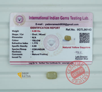 Yellow Sapphire 4.40 Carat (4.84 Ratti) Burma Premium