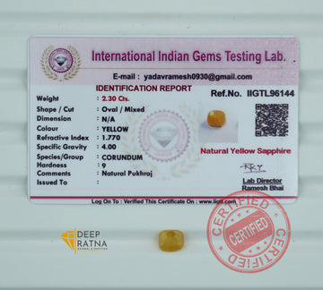 Yellow Sapphire 2.30 Carat (2.53 Ratti) Burma Premium