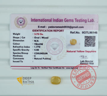 Yellow Sapphire 3.70 Carat (4.07 Ratti) Burma Premium