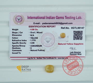 Yellow Sapphire 4 Carat (4.40 Ratti) Burma Premium