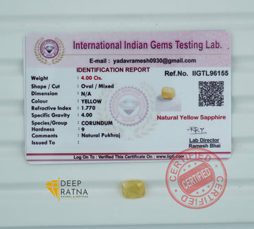 Yellow Sapphire 4 Carat (4.43 Ratti) Burma Premium
