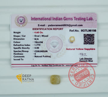 Yellow Sapphire 4.60 Carat (5.06 Ratti) Burma Premium