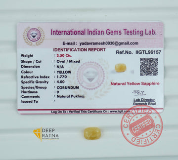 Yellow Sapphire 3.50 Carat (3.85 Ratti) Burma Premium