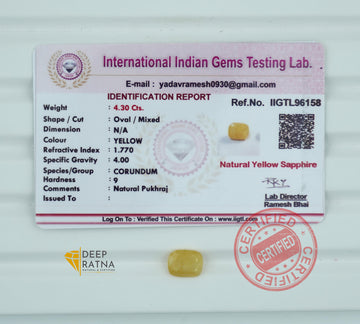 Yellow Sapphire 4.30 Carat (4.73 Ratti) Burma Premium