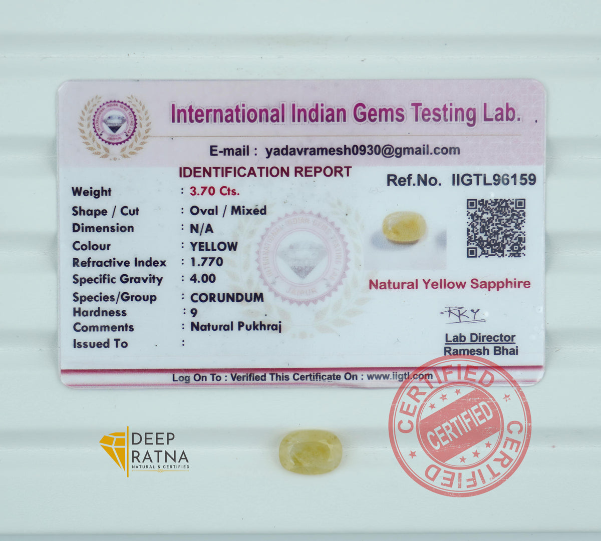 Yellow Sapphire 3.70 Carat (4.08 Ratti) Burma Premium