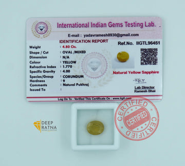 Yellow Sapphire 4.80 Carat (5.28 Ratti) Thailand Exclusive