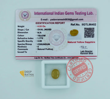 Yellow Sapphire 4.55 Carat (5 Ratti) Thailand Supreme