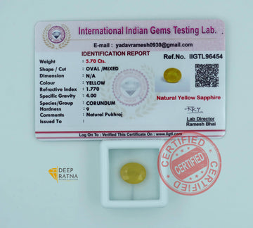 Yellow Sapphire 5.70 Carat (6.27 Ratti) Thailand Supreme