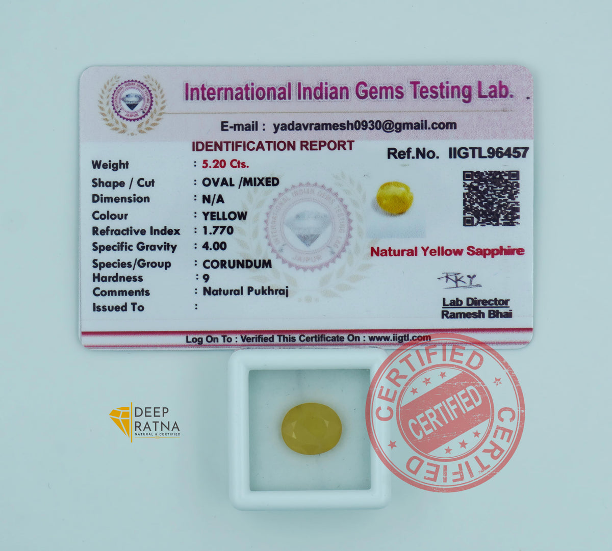 Yellow Sapphire 5.20 Carat (5.72 Ratti) Thailand Supreme