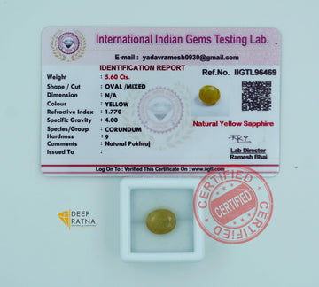 Yellow Sapphire 5.60 Carat (6.16 Ratti) Thailand Supreme