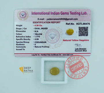Yellow Sapphire 4.30 Carat (4.73 Ratti) Thailand Supreme
