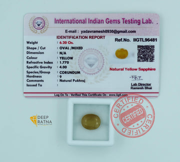 Yellow Sapphire 6.20 Carat (6.82 Ratti) Thailand Supreme