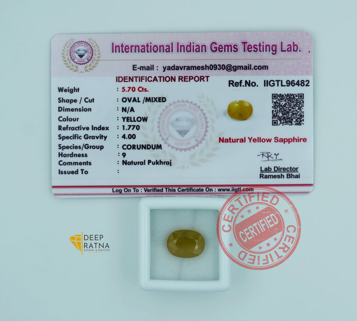 Yellow Sapphire 5.70 Carat (6.27 Ratti) Thailand Exclusive