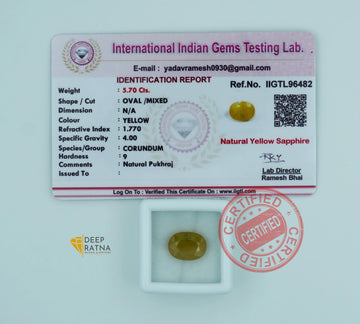 Yellow Sapphire 5.70 Carat (6.27 Ratti) Thailand Exclusive