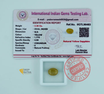 Yellow Sapphire 5.20 Carat (5.72 Ratti) Thailand Exclusive