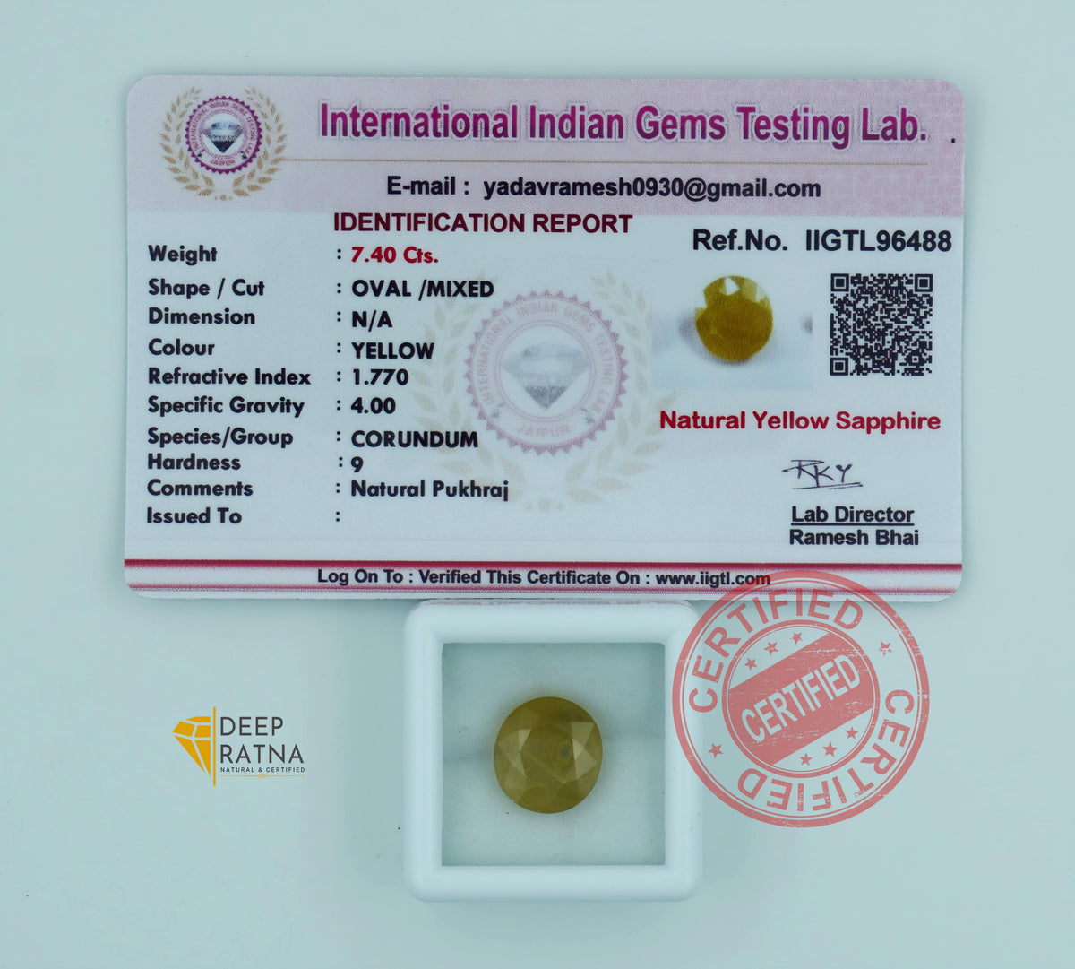 Yellow Sapphire 7.77 Carat (8.54 Ratti) Thailand Supreme