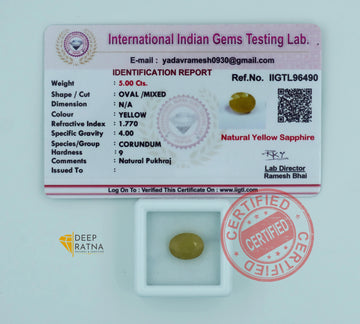 Yellow Sapphire 5.0 Carat (5.50 Ratti) Thailand Exclusive