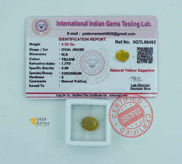 Yellow Sapphire 5.25 Carat (5.77 Ratti) Thailand Supreme