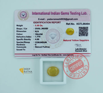 Yellow Sapphire 5.50 Carat (6.05 Ratti) Thailand Supreme