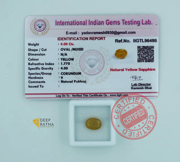 Yellow Sapphire 4.0 Carat (4.40 Ratti) Thailand Exclusive