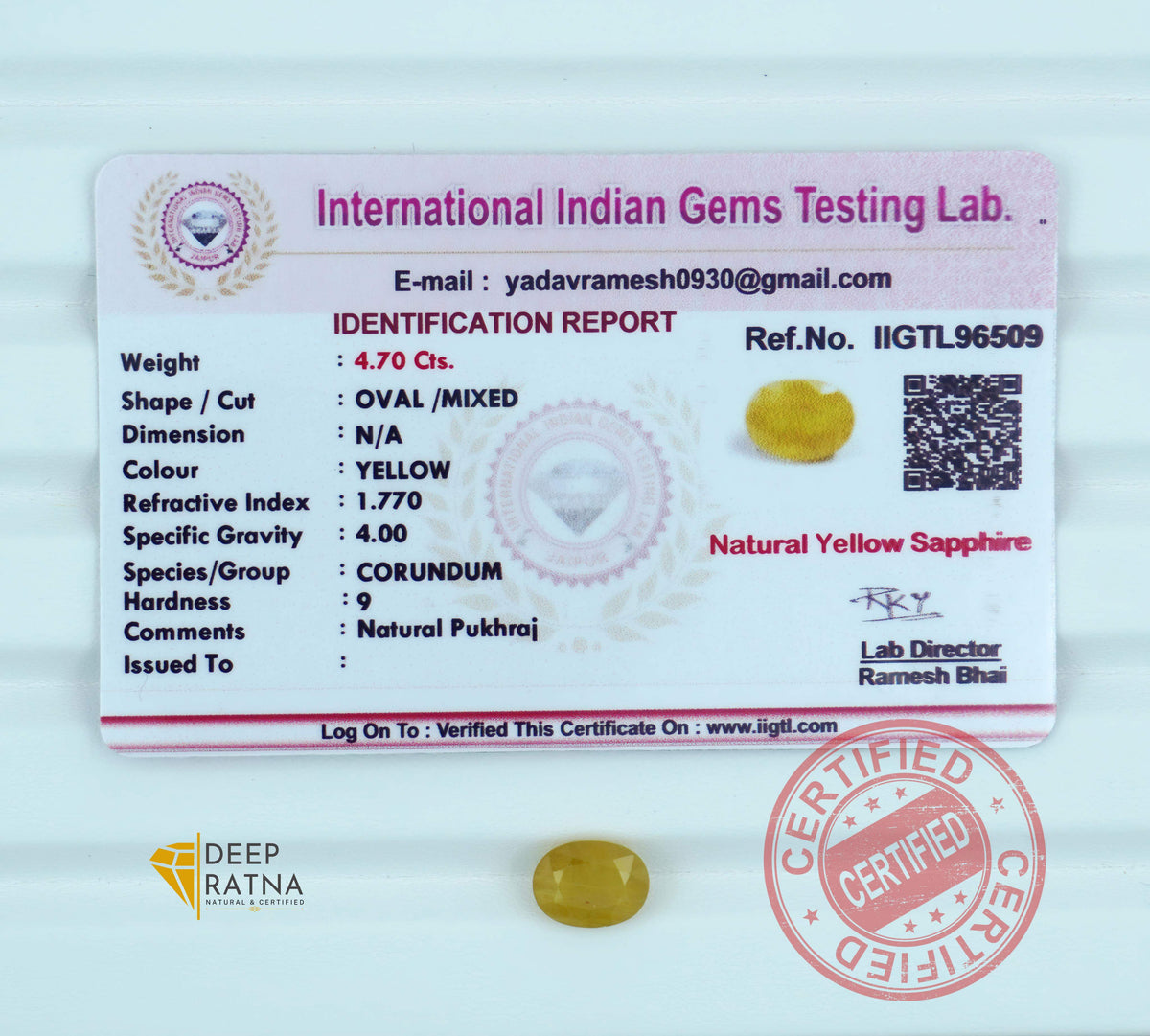 Yellow Sapphire 4.70 Carat (5.16 Ratti) Thailand Exclusive