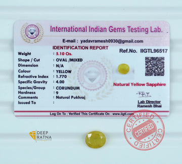 Yellow Sapphire 5.10 Carat (5.61 Ratti) Thailand Supreme