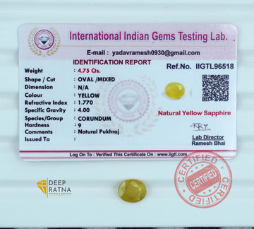 Yellow Sapphire 4.80 Carat (5.23 Ratti) Thailand Exclusive