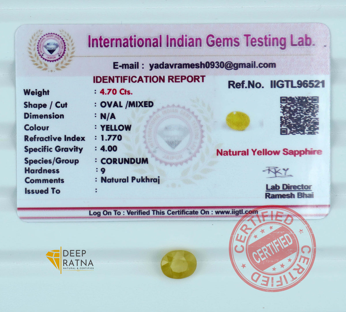 Yellow Sapphire 4.70 Carat (5.17 Ratti) Thailand Exclusive