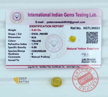 Yellow Sapphire 4.65 Carat (5.11 Ratti) Thailand Supreme