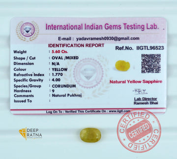 Yellow Sapphire 5.60 Carat (6.16 Ratti) Thailand Exclusive