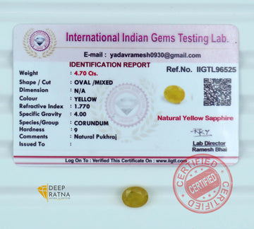 Yellow Sapphire 4.70 Carat (5.18 Ratti) Thailand Exclusive