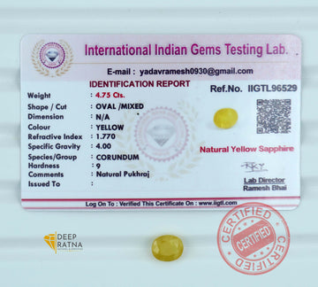 Yellow Sapphire 4.75 Carat (5.22 Ratti) Thailand Supreme