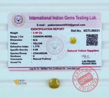 Yellow Sapphire 5.40 Carat (5.94 Ratti) Thailand Supreme