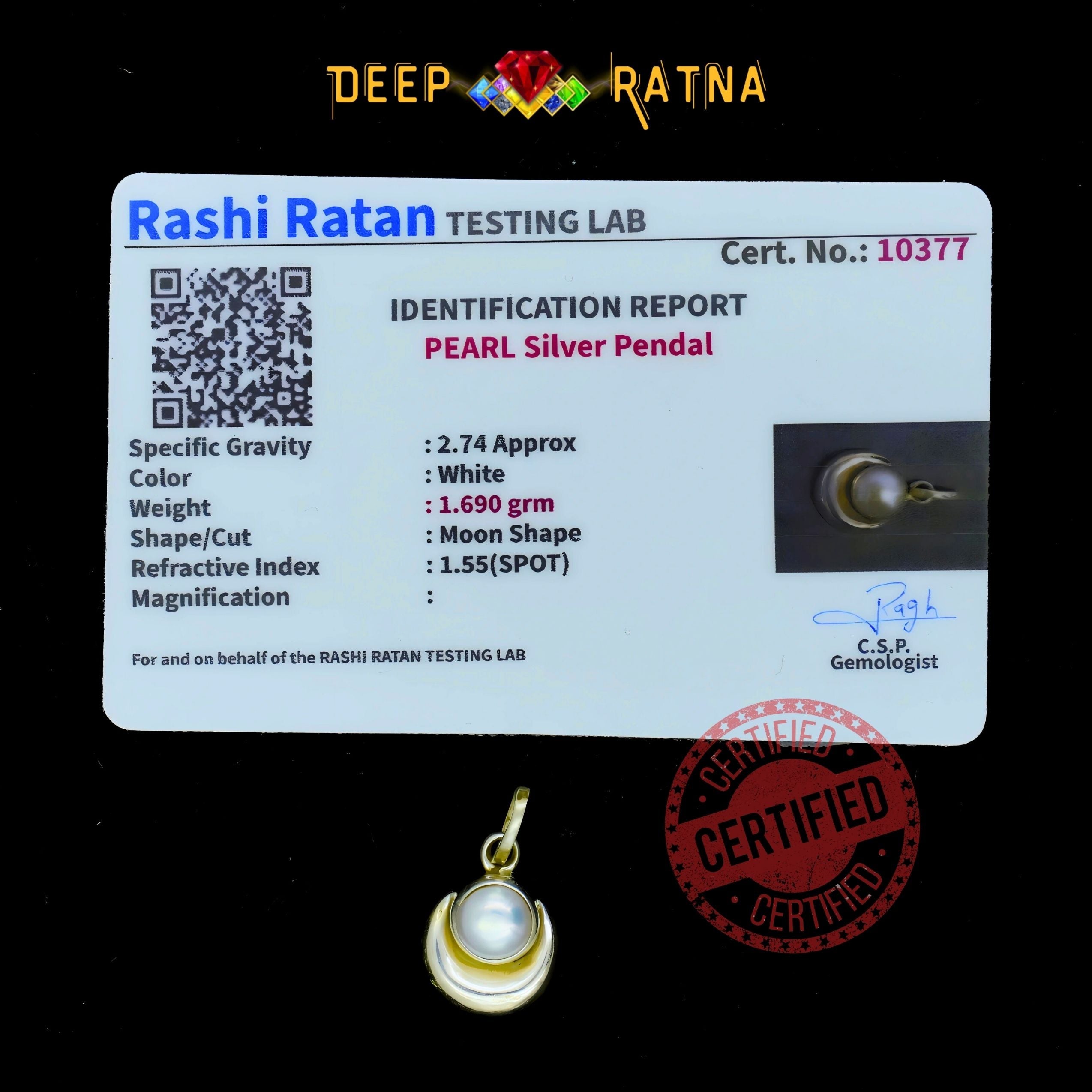 Half Moon Pearl Silver Pendent (1.43 Gram)