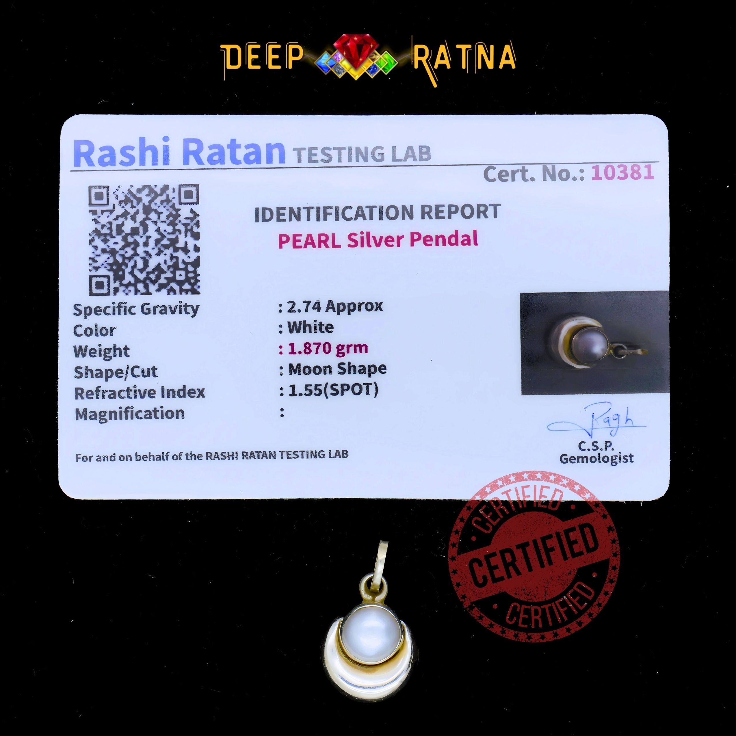 Half Moon Pearl Silver Pendent (1.05 Gram)