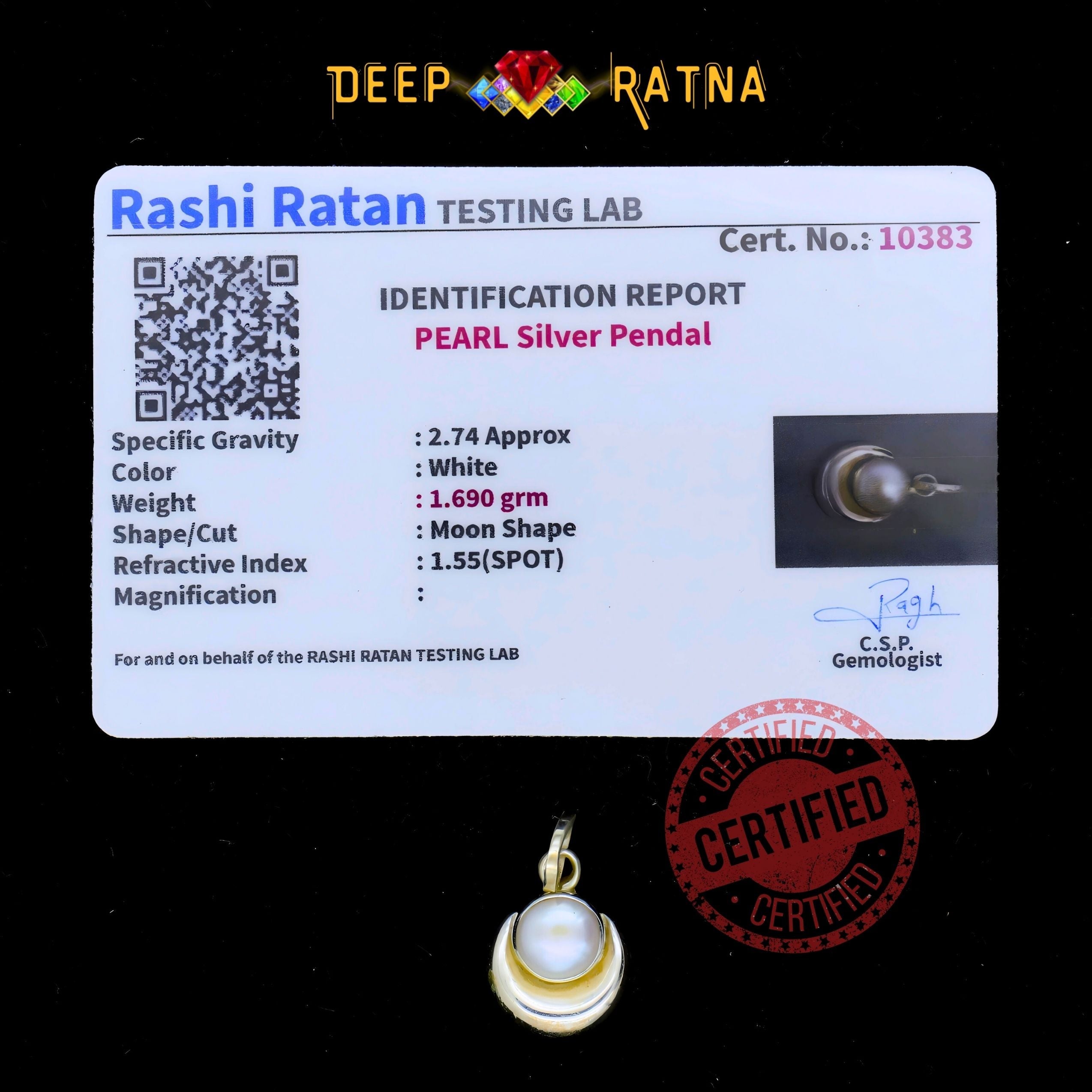 Half Moon Pearl Silver Pendent (1.42 Gram)