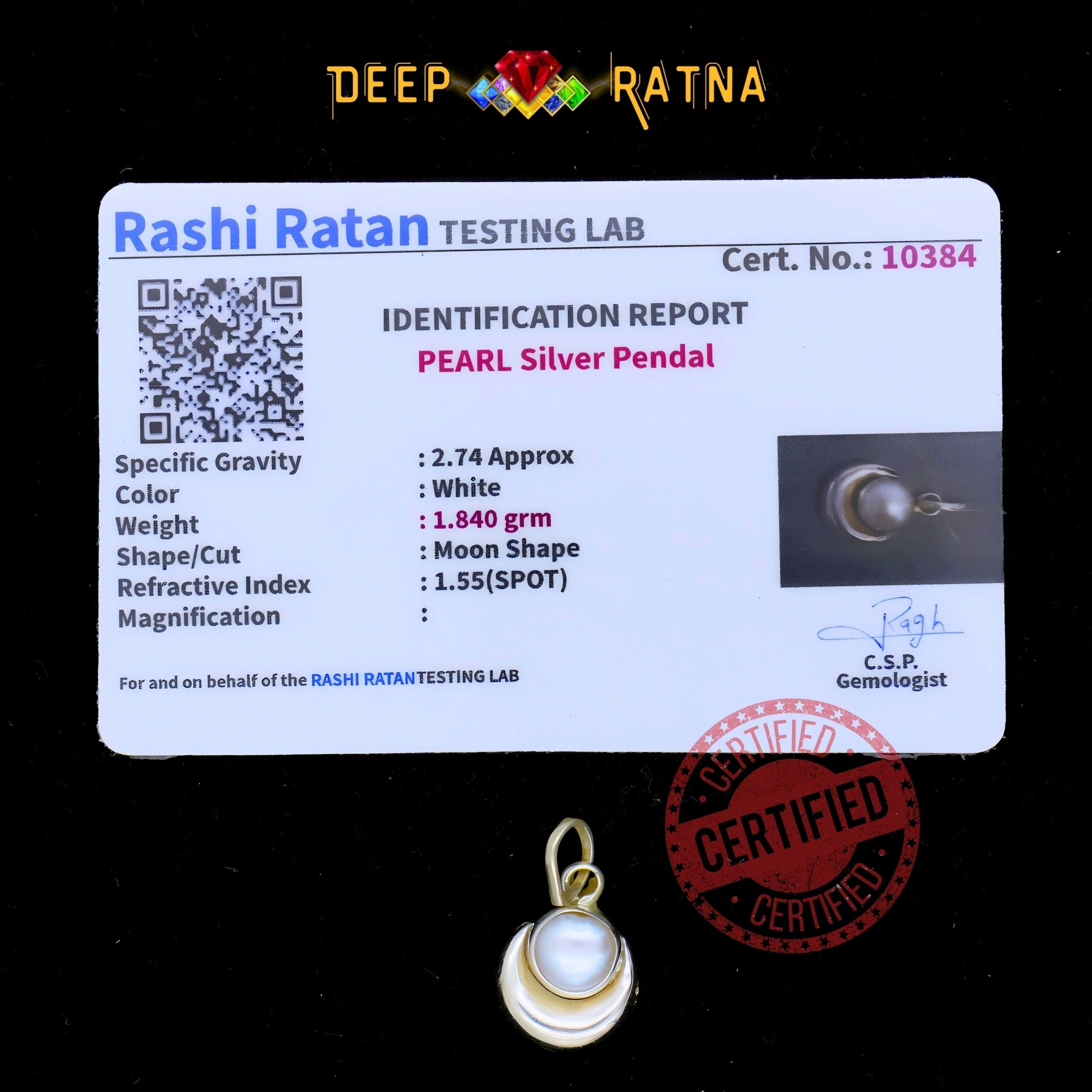 Half Moon Pearl Silver Pendent (1.08 Gram)